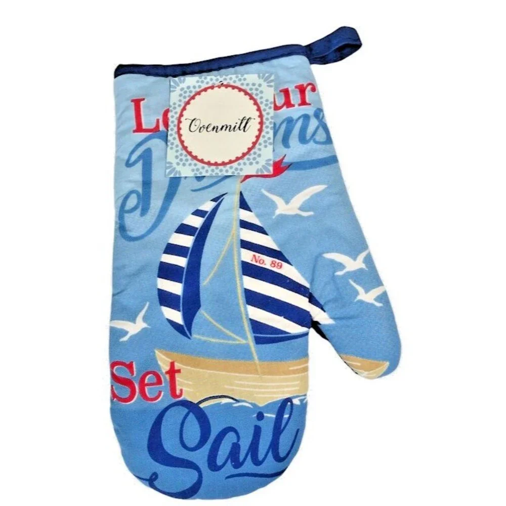 Sailboat Kitchen Dish Towels Potholder Oven Mitt Nautical Summer Beach Set of 4